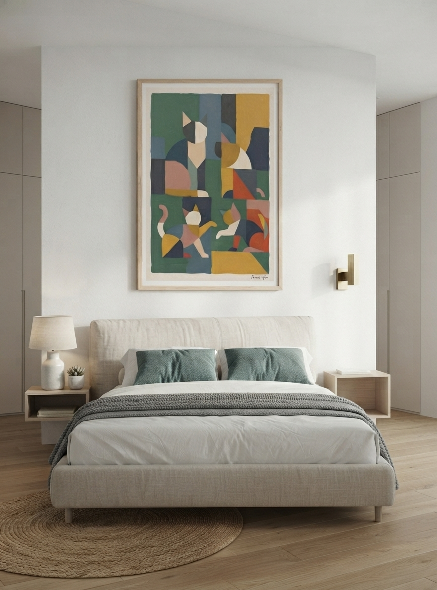 Mid-Century Modern Geometric Cat Acrylic Poster