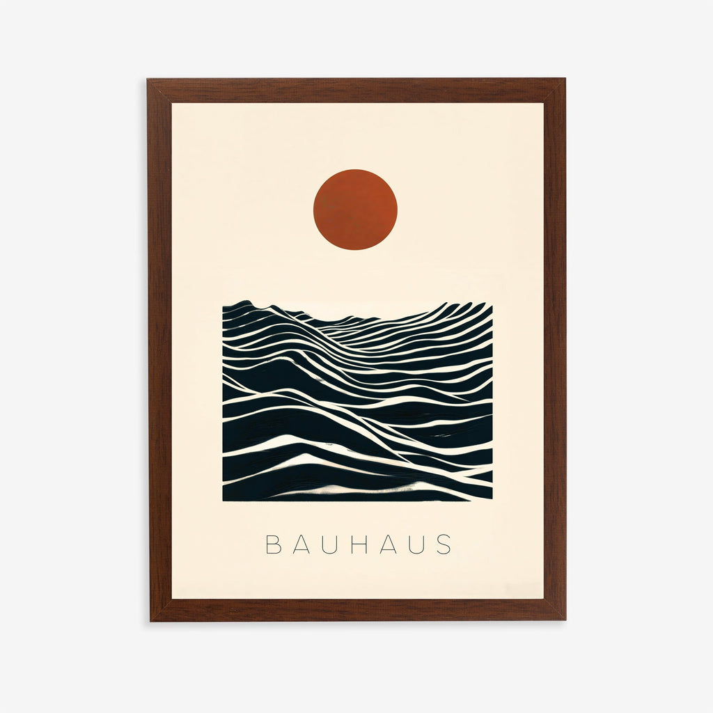 Bauhaus sun and waves abstract poster