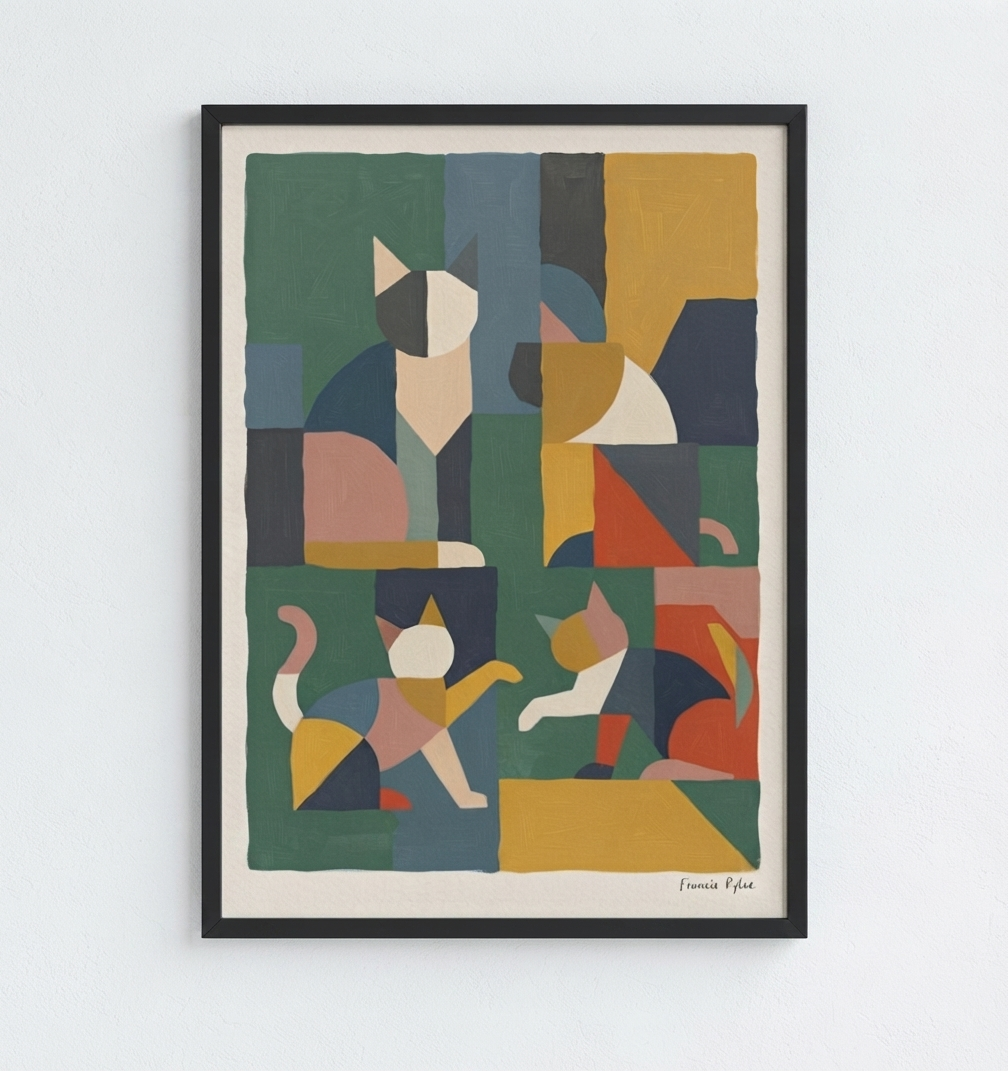 Mid-Century Modern Geometric Cat Acrylic Poster