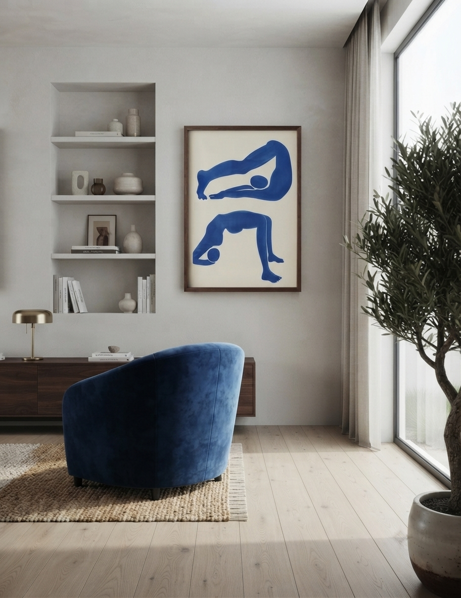 Contemporary Blue Abstract Figurative Wall Art Poster