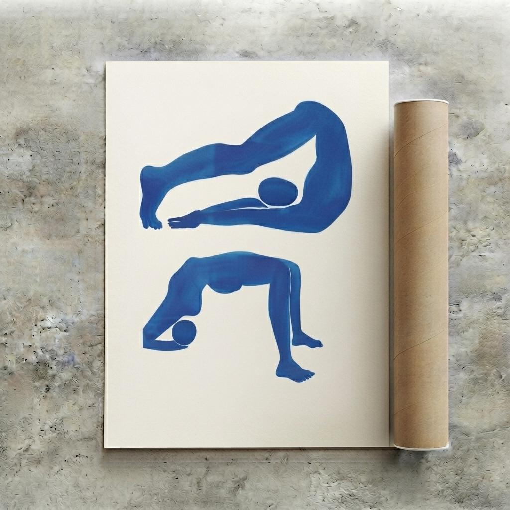 Contemporary Blue Abstract Figurative Wall Art Poster
