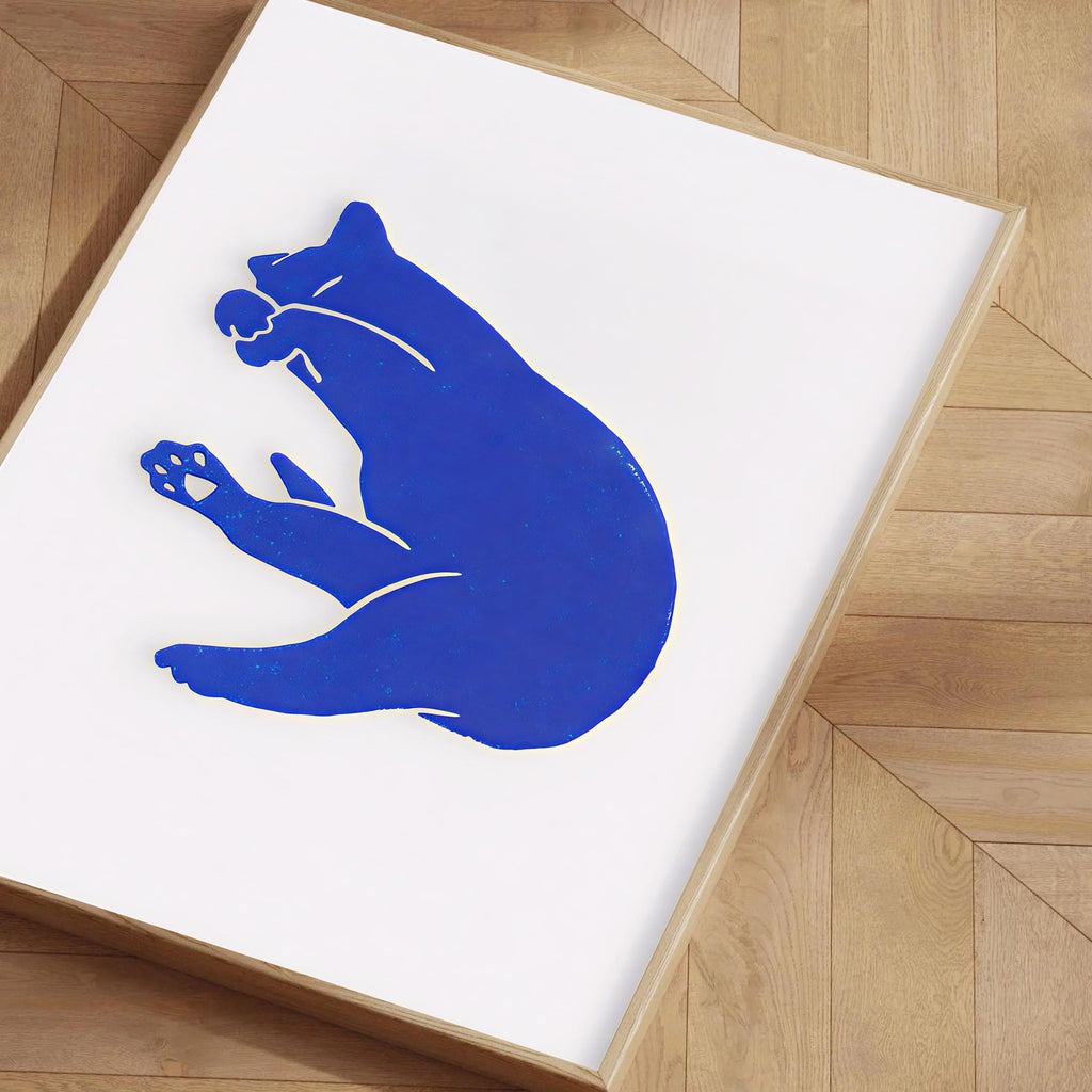 Minimalist blue cat wall art print