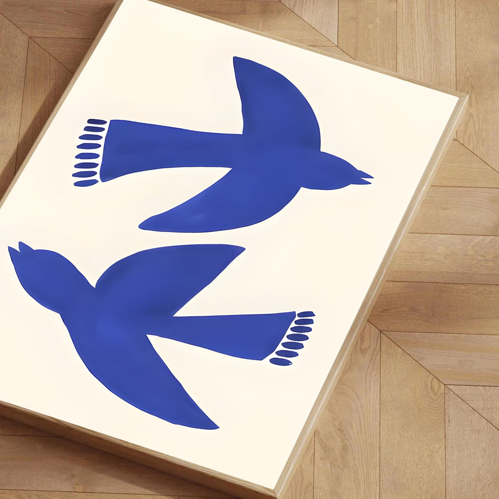 Minimalist Blue Bird Wall Art Print