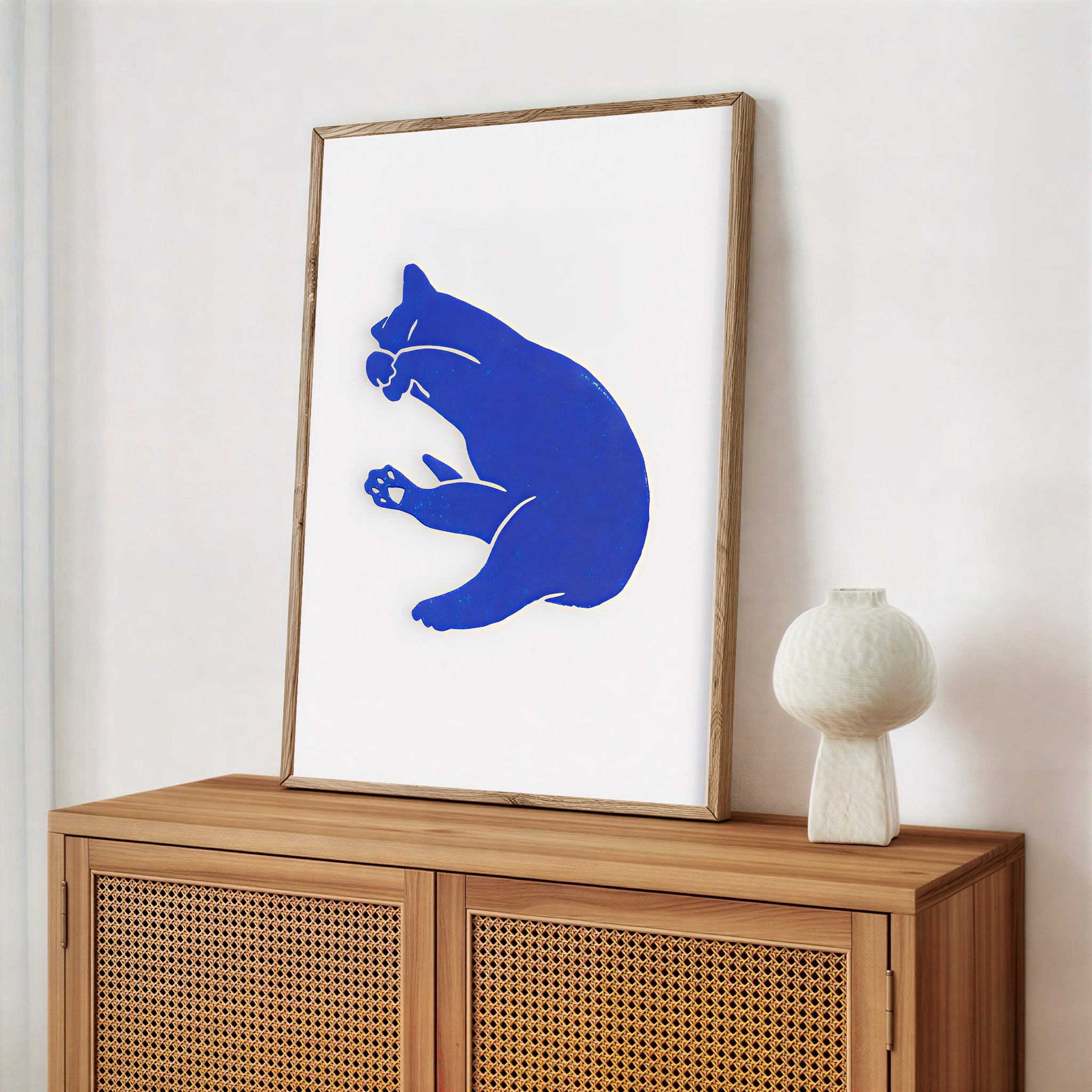 Minimalist blue cat wall art print