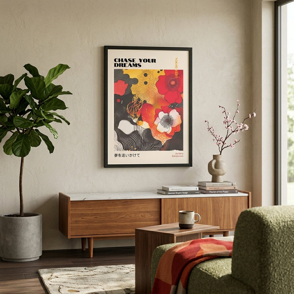 Japanese Graphic Poppy Art Print