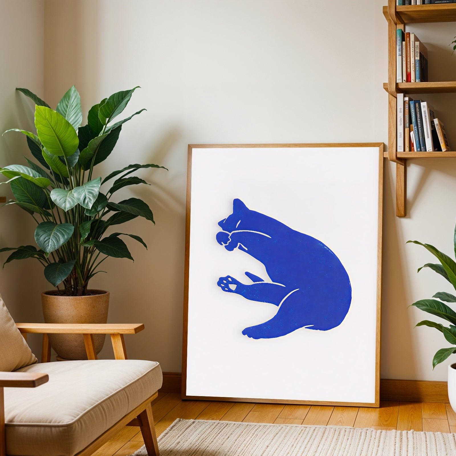 Minimalist blue cat wall art print