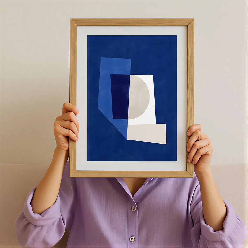 Blue abstract geometric wall art print