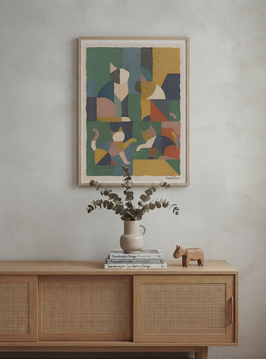 Mid-Century Modern Geometric Cat Acrylic Poster