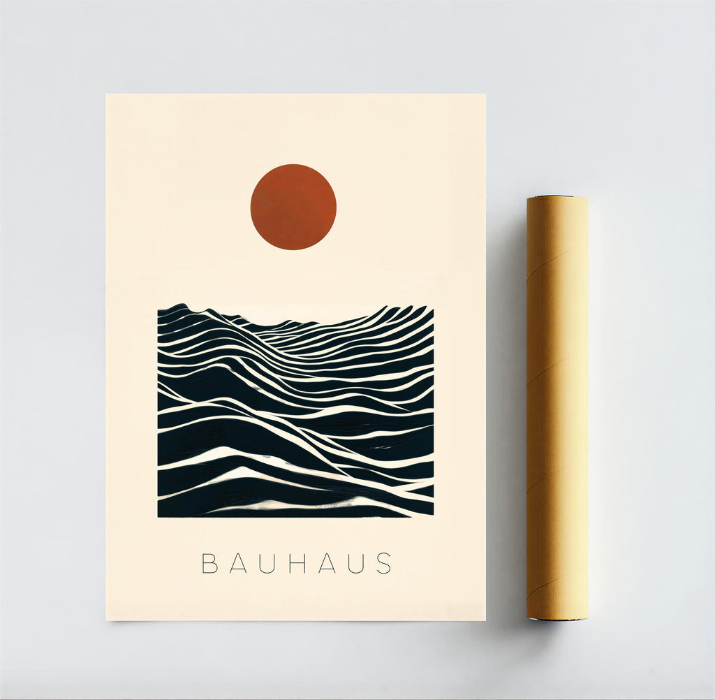 Bauhaus sun and waves abstract poster