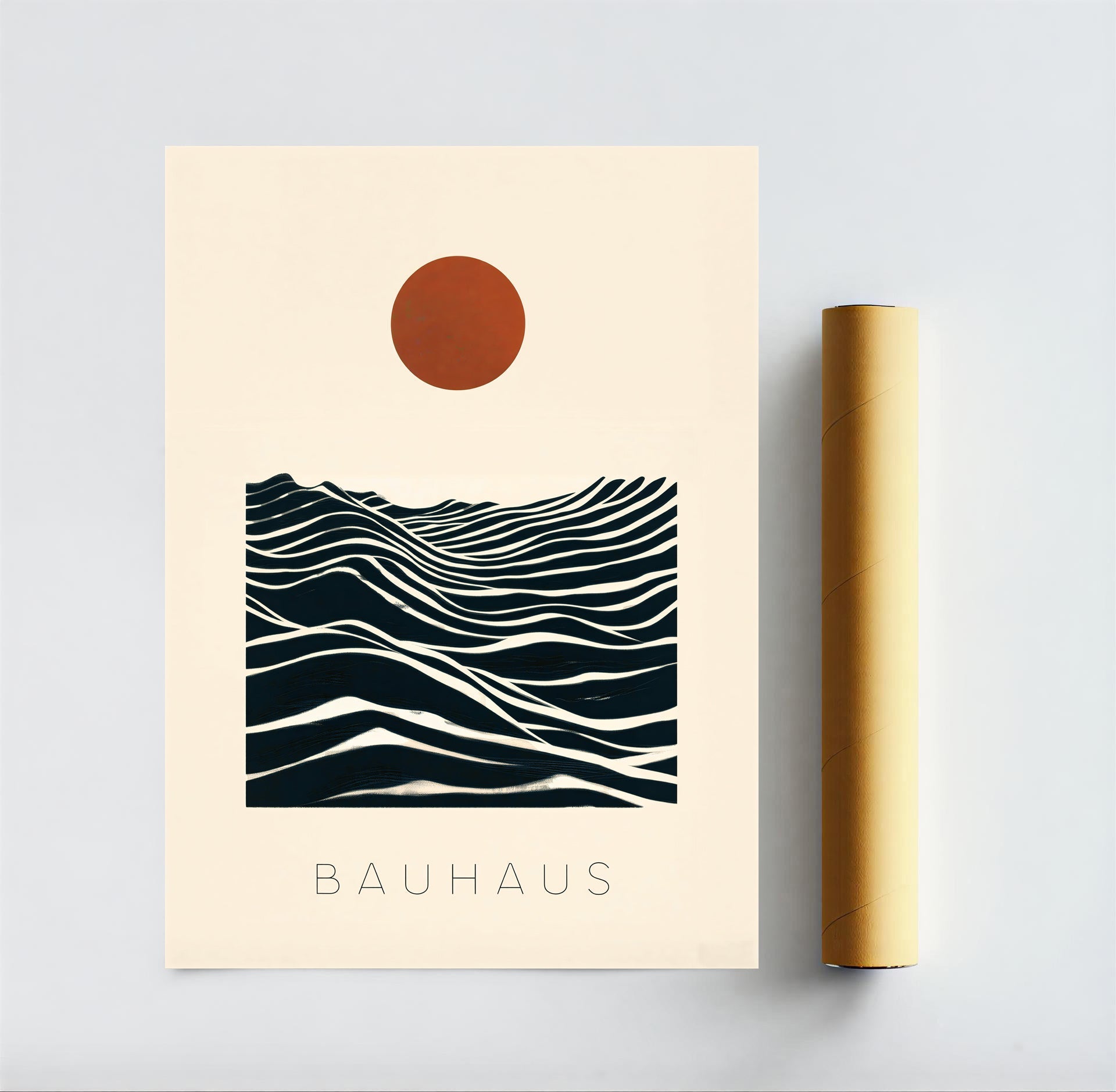 Bauhaus sun and waves abstract poster