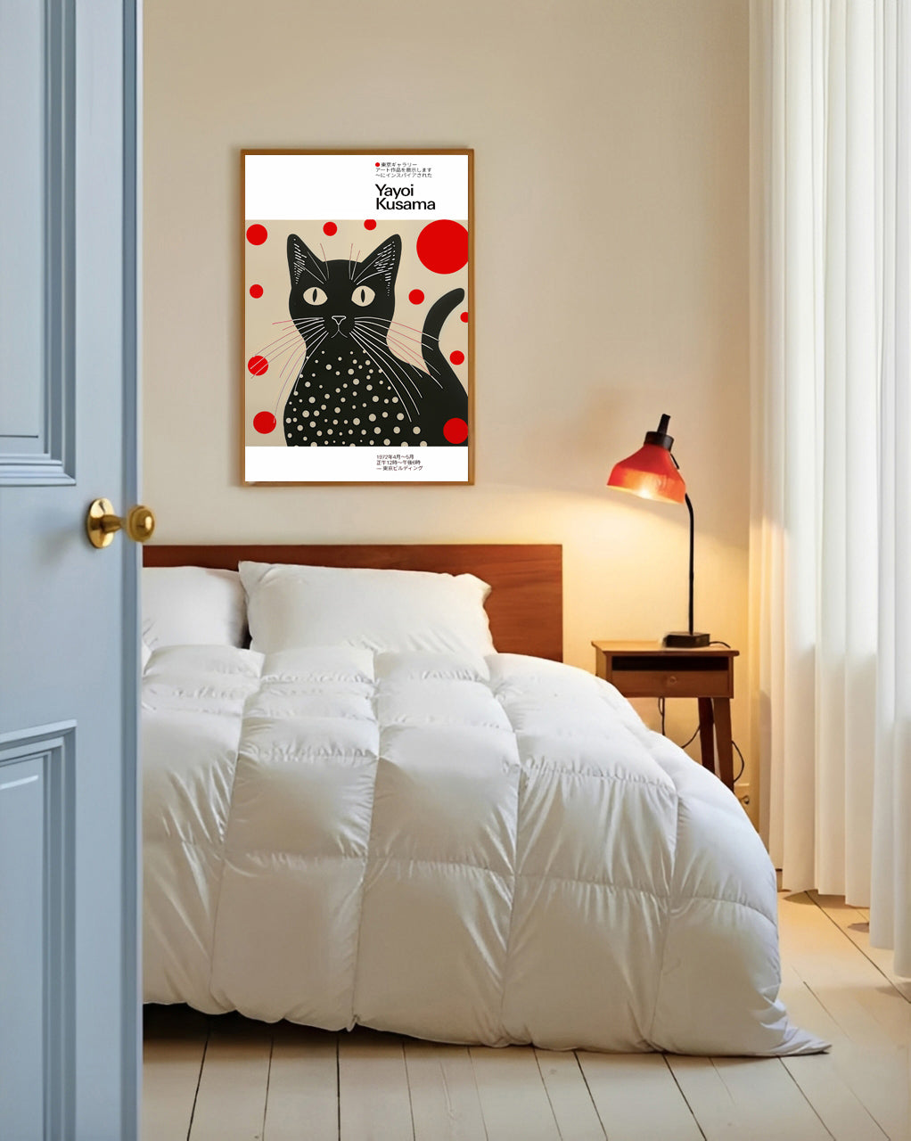 Yayoi kusama inspired black cat art print with polka dots