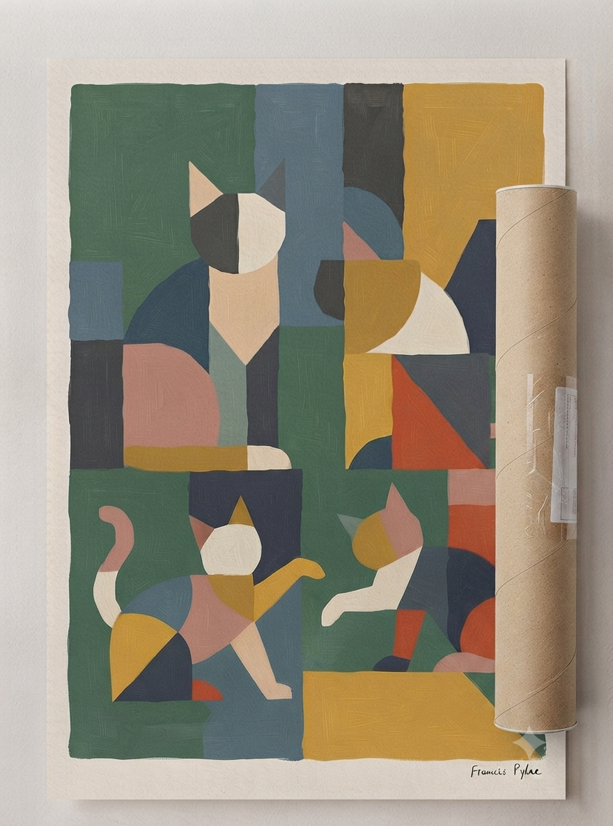 Mid-Century Modern Geometric Cat Acrylic Poster