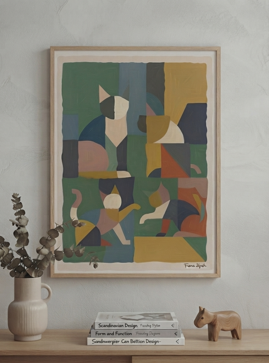 Mid-Century Modern Geometric Cat Acrylic Poster