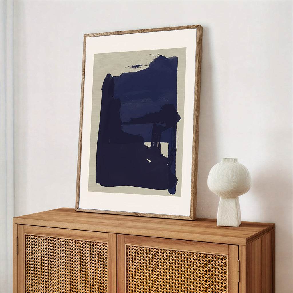 Minimalist Navy Blue Abstract Wall Art Print
