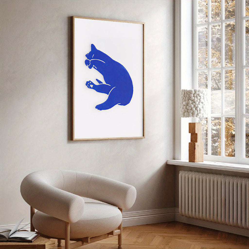 Minimalist blue cat wall art print