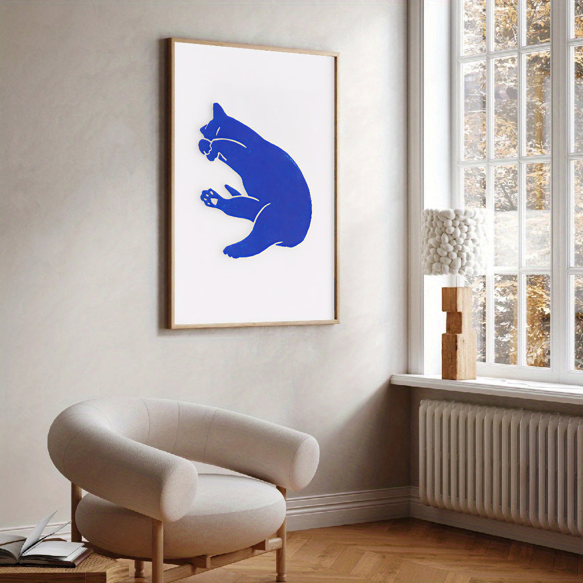 Minimalist blue cat wall art print