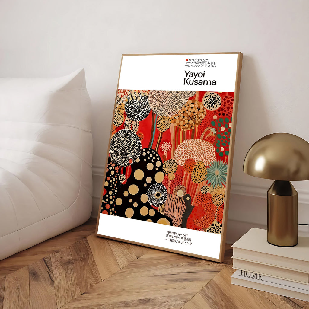kusama style polka dot poster red and black