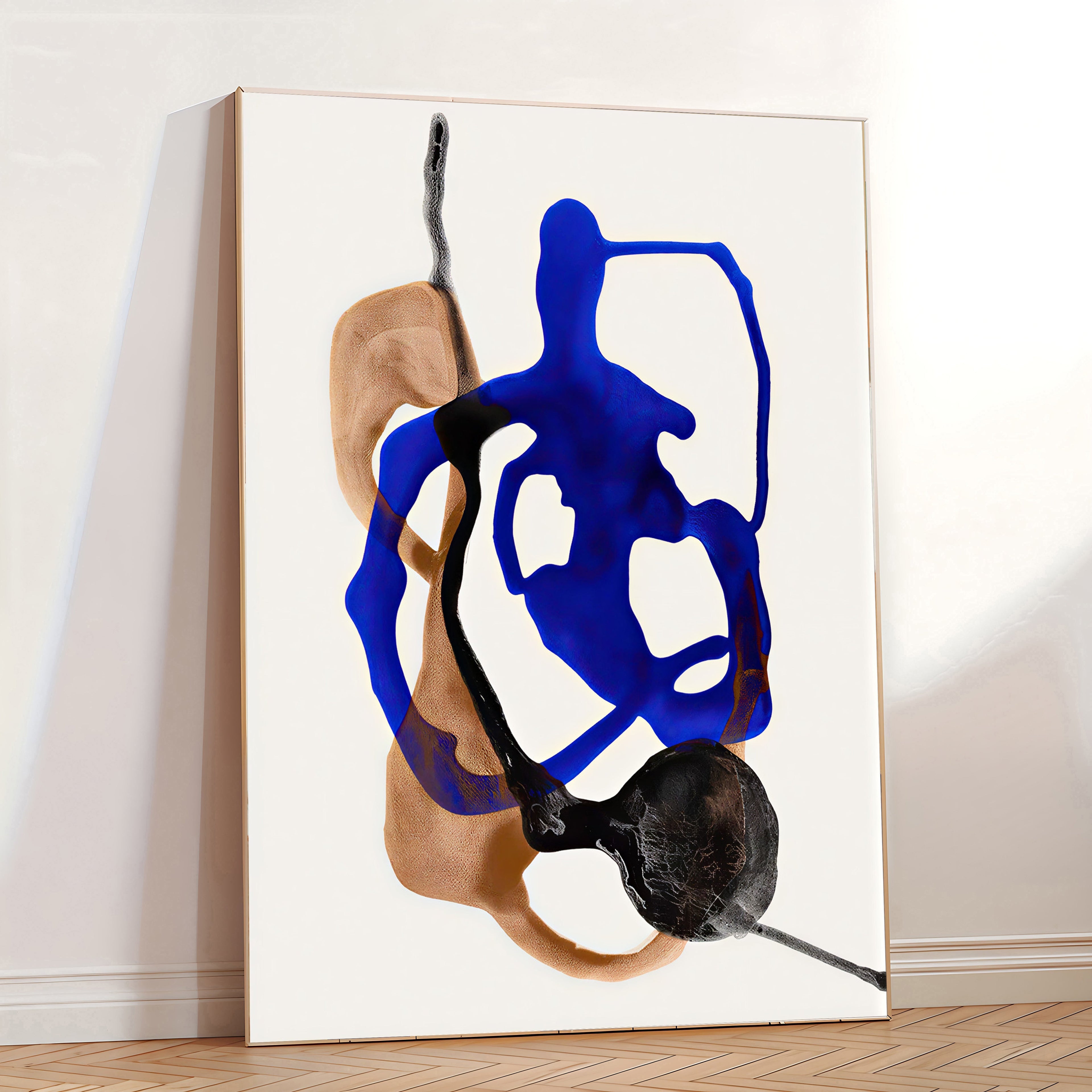 Modern abstract wall art print blue and neutral