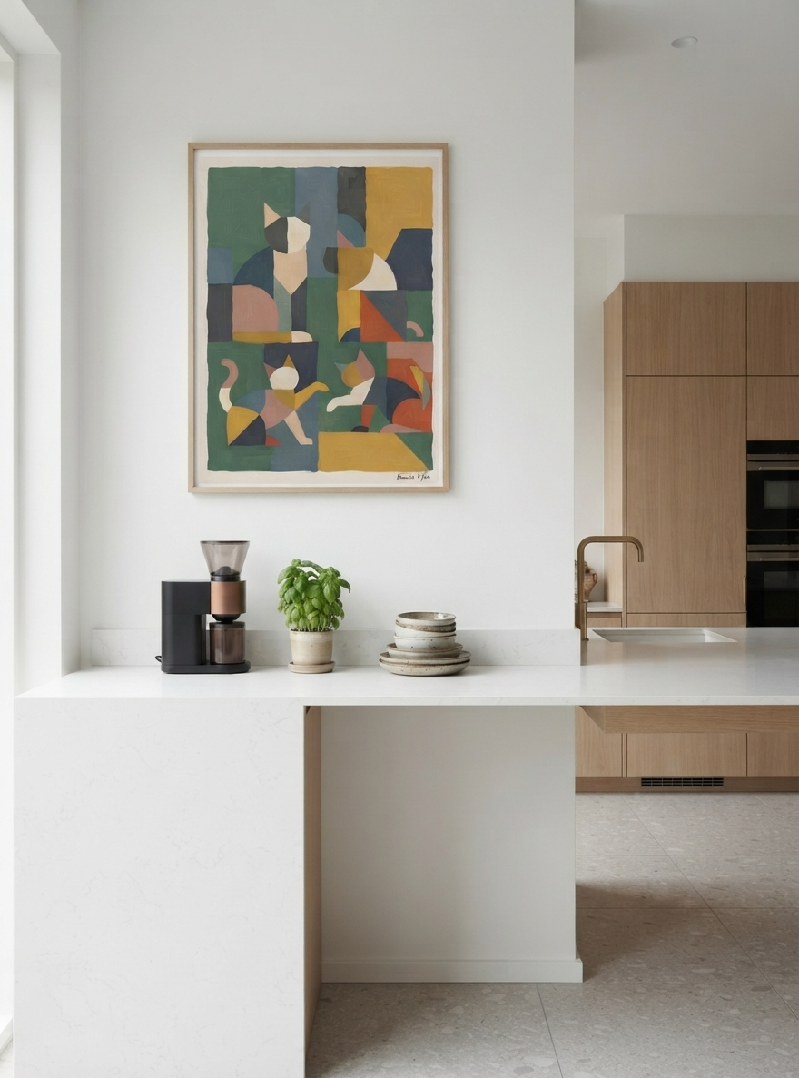Mid-Century Modern Geometric Cat Acrylic Poster