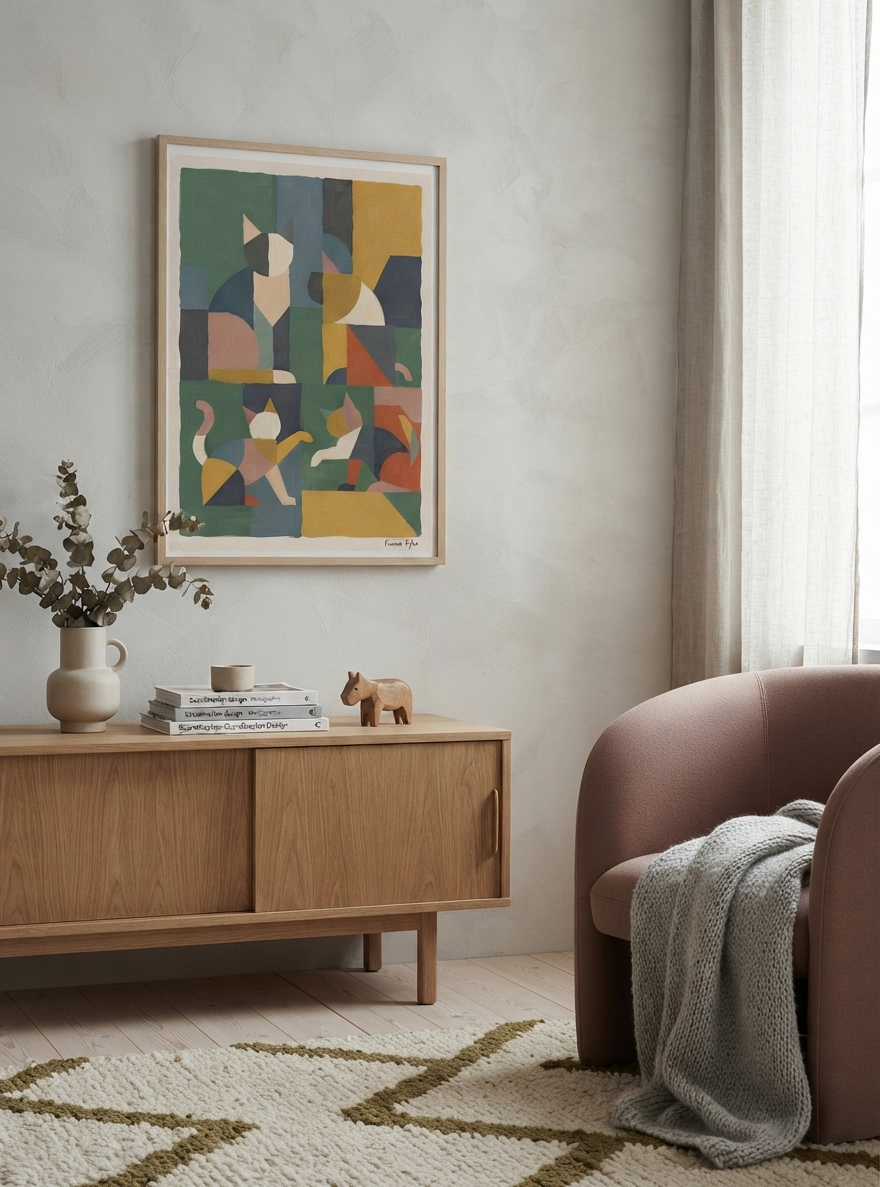 Mid-Century Modern Geometric Cat Acrylic Poster