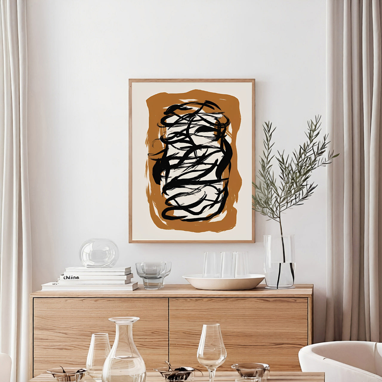 Black Abstract Brush Stroke Wall Art Print