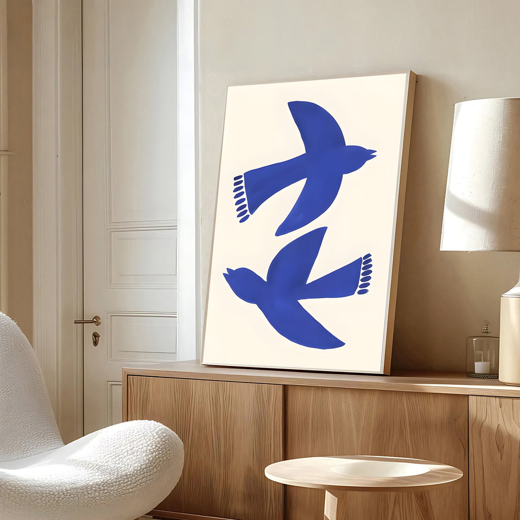Minimalist Blue Bird Wall Art Print