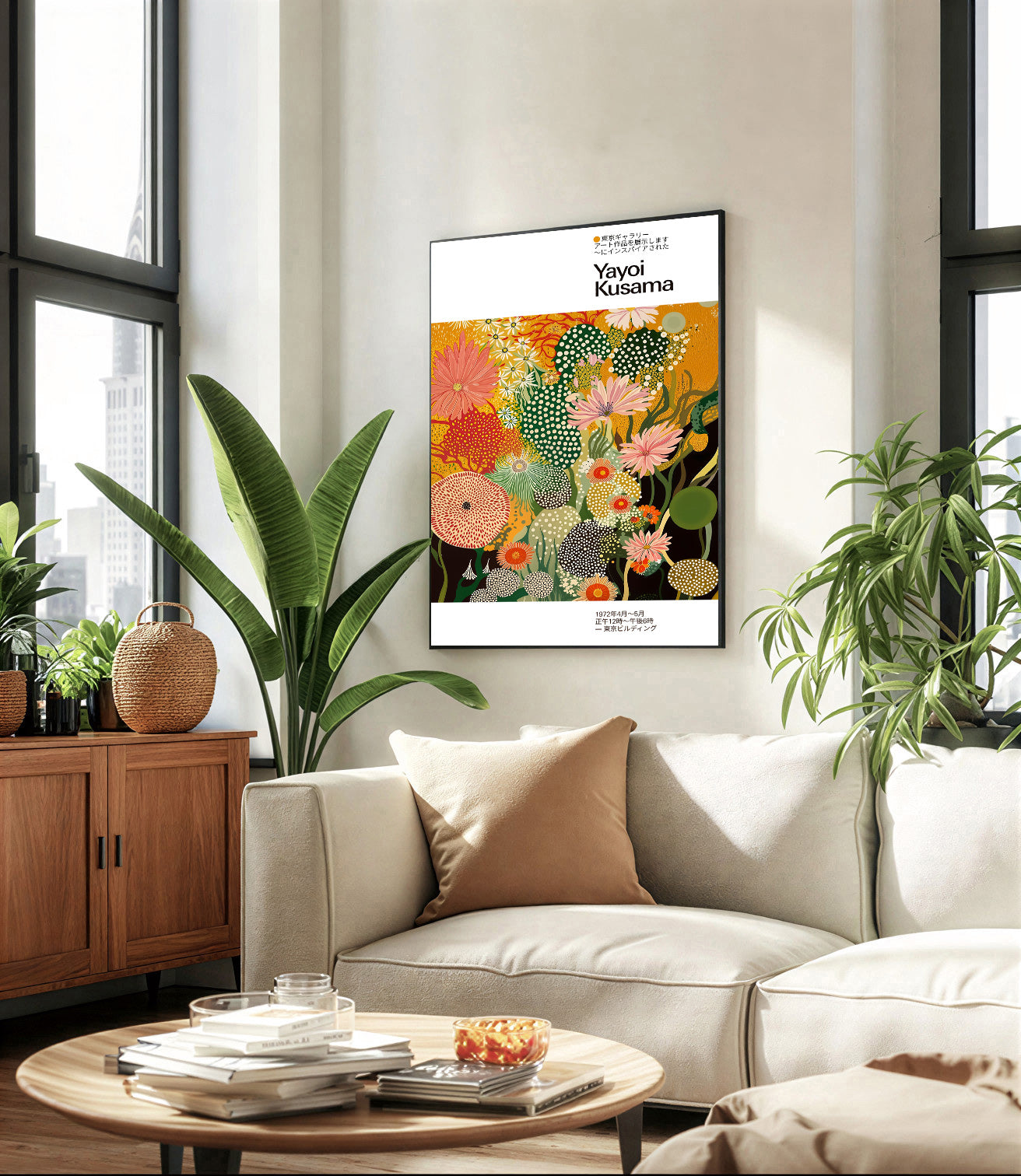 Yayoi kusama inspired floral polka dot poster print