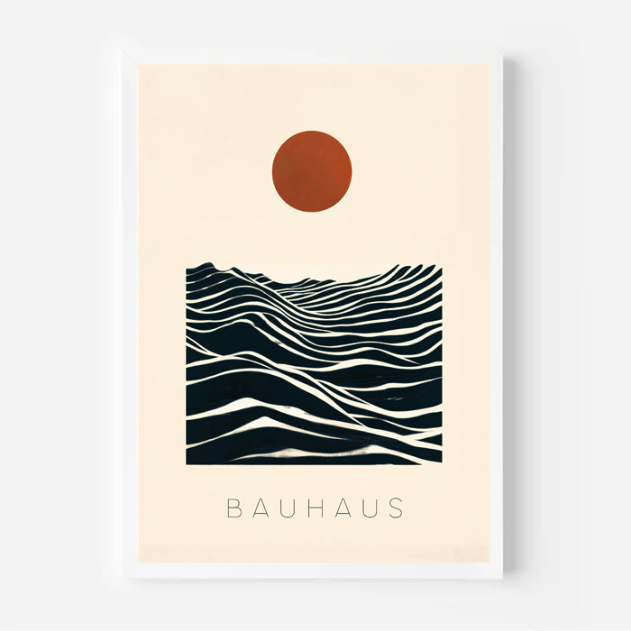 Bauhaus sun and waves abstract poster