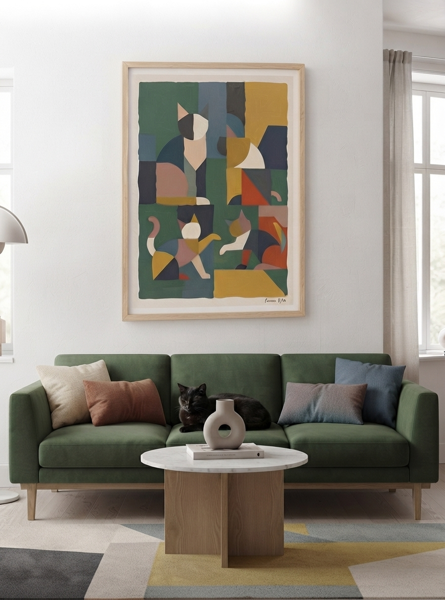 Mid-Century Modern Geometric Cat Acrylic Poster