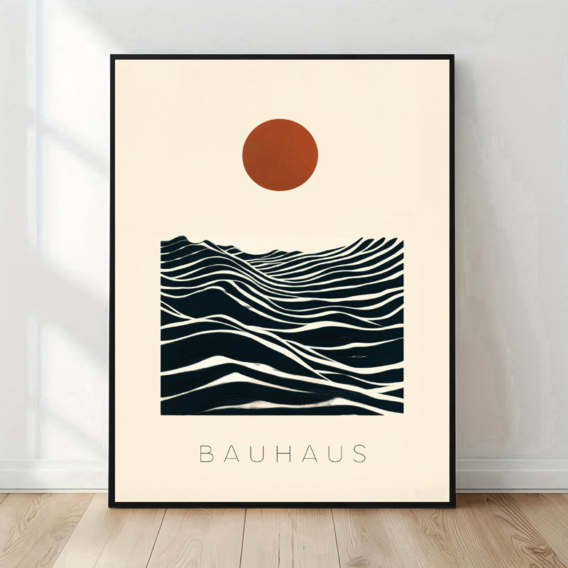 Bauhaus sun and waves abstract poster